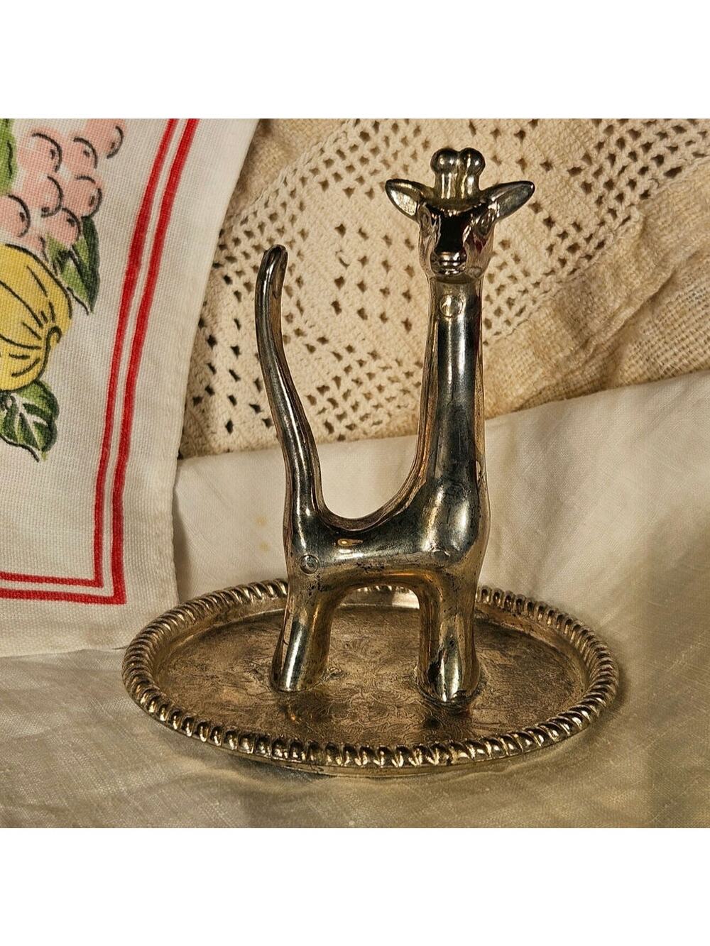 Vintage Silver Plated Giraffe Ring Holder Dish - Hong Kong